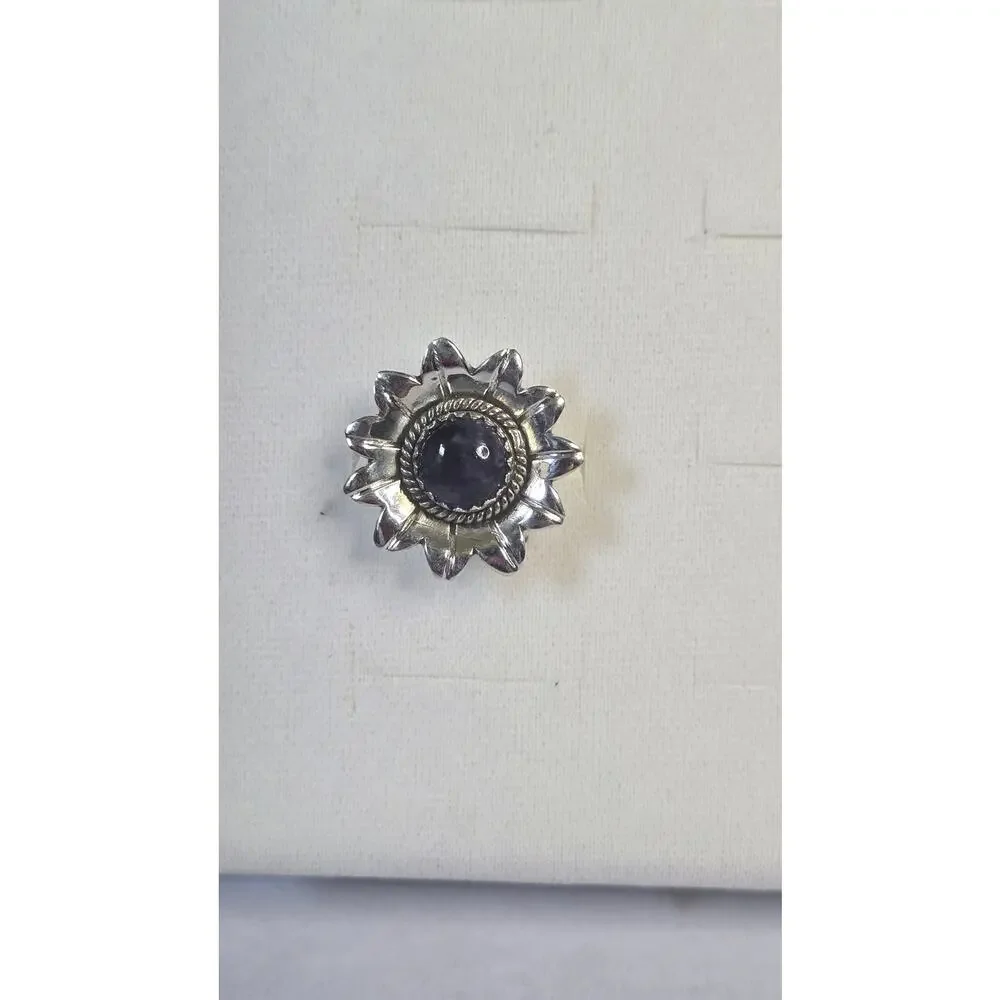 Amethyst Cabochon Flower Ring in Sterling Silver 925 – Romantic Ring, Size 6